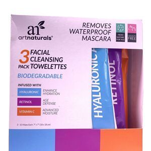 New Artnaturals 3 PK Facial Cleansing Towelettes w/ Hyaluronic Retinol Vitamin C